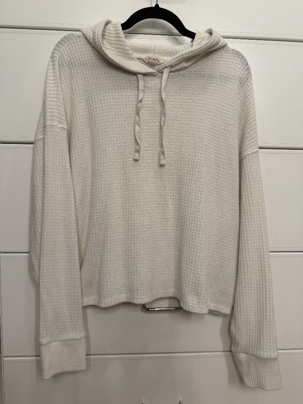 Lucky Brand Ivory Waffle Knit Hooded Pullover Top, Size XL